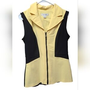 Dawn Joy Womens Dressy Yellow Black Zip up Sleeveless Vest 5/6 Vintage